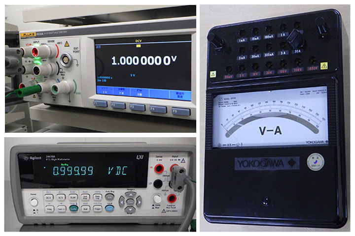 都産技研の校正で使用される標準器や校正対象の例の写真